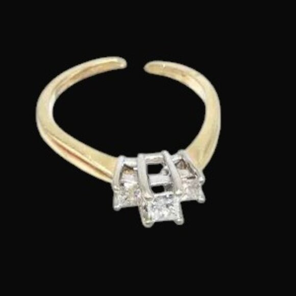 Princess Cut Diamond Trilogy Two Tone 14K Gold Ring Yellow & White Gold - Picture 7 of 9